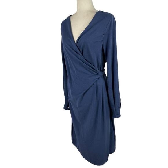 Sundance Always Right Dress Faux Wrap Womens Size L Blue Cotton Modal Midi - Picture 7 of 16